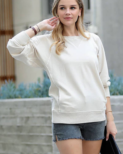 `Washed French Terry Pullover With Side Pockets