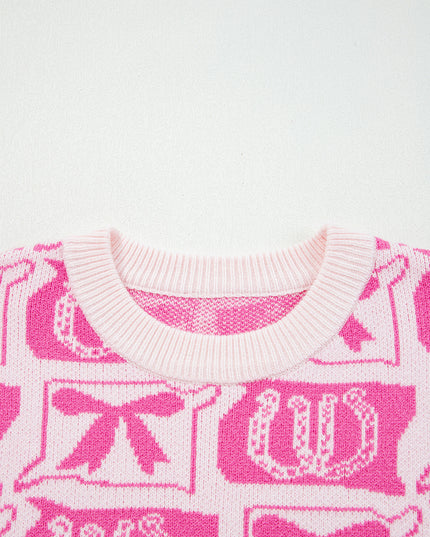 Pink Bows & Horseshoes Pattern Western Fashion Print Sweater