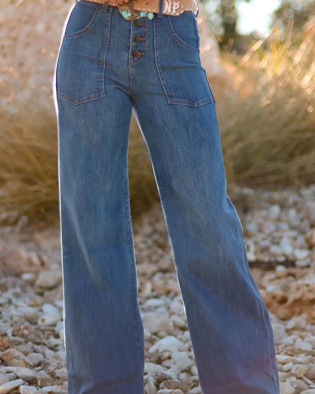 Ashleigh Blue Multi Buttons High Waist Wide Leg Jeans With Pockets