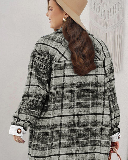 Gray Plus Size Macrame Plaid Coat