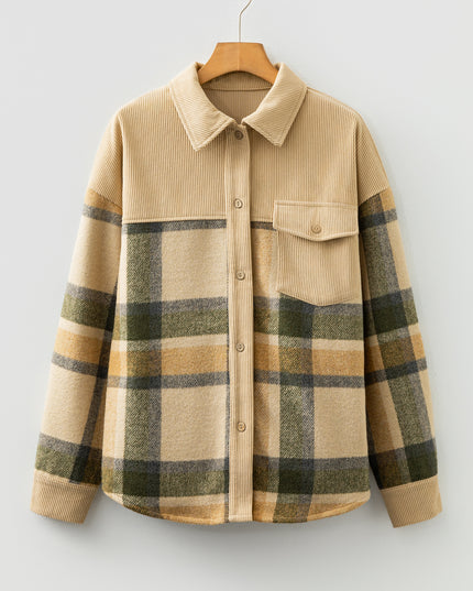 Parchment Retro Plaid Corduroy Patchwork Shacket