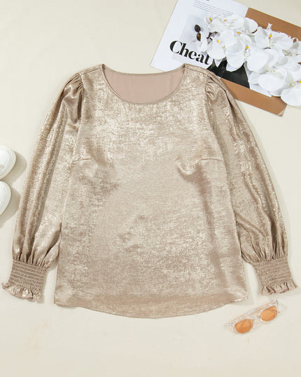 Apricot Plus Size Metallic Long Flounce Sleeve Blouse