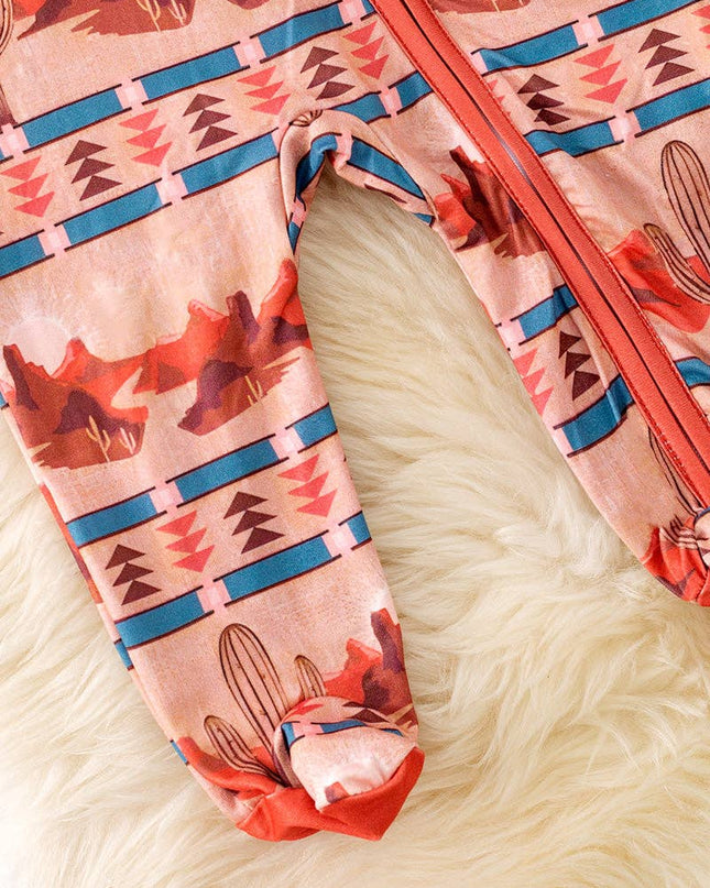 Dessert and aztec printed baby onesie with footie. RPG51310 AMY