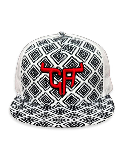 "CA Shorthorn" Red Puff Stitch - CA Black/White Aztec, Snapback Cap (WESA JAN 2024)