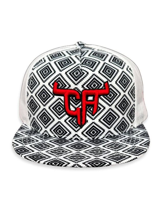 "CA Shorthorn" Red Puff Stitch - CA Black/White Aztec, Snapback Cap (WESA JAN 2024)