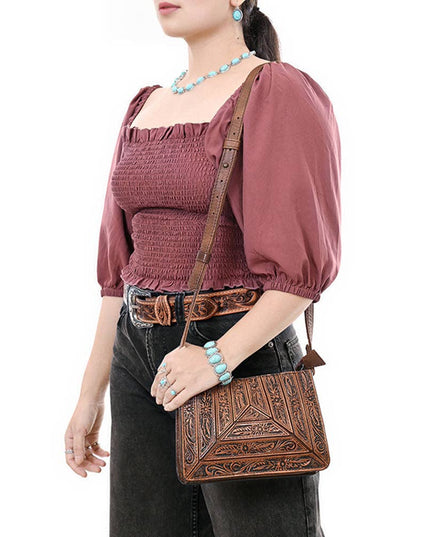 1609 Crossbody Hand Tooled Genuine Western Leather Women Bag