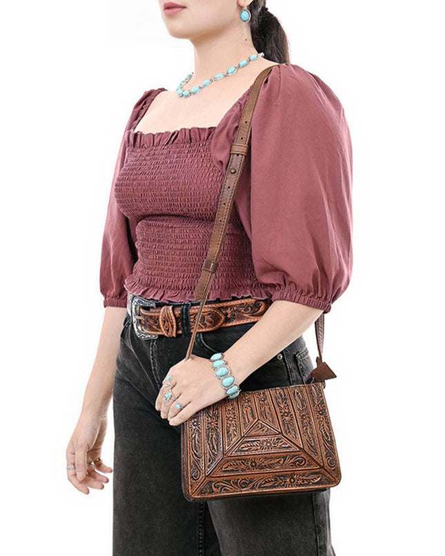 1609 Crossbody Hand Tooled Genuine Western Leather Women Bag