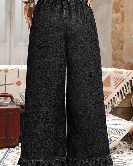 Ashleigh Blue Plus Size Elastic Waist Ruffled Wide Leg Denim Pants