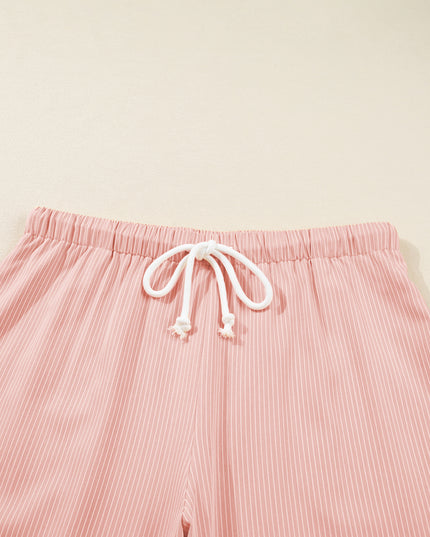 Pink Stripe Drawstring Plus Size Loose Pants