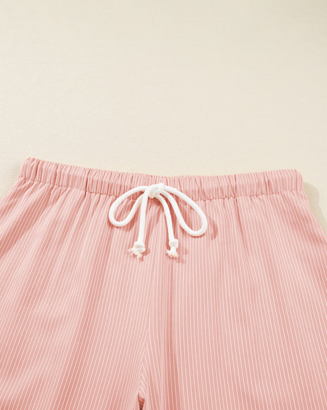Pink Stripe Drawstring Plus Size Loose Pants