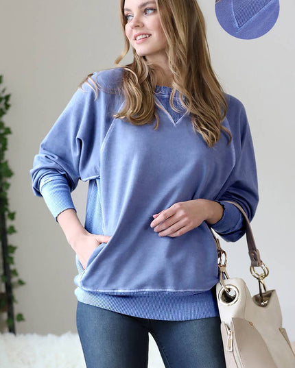 `Washed French Terry Pullover With Side Pockets Zenana