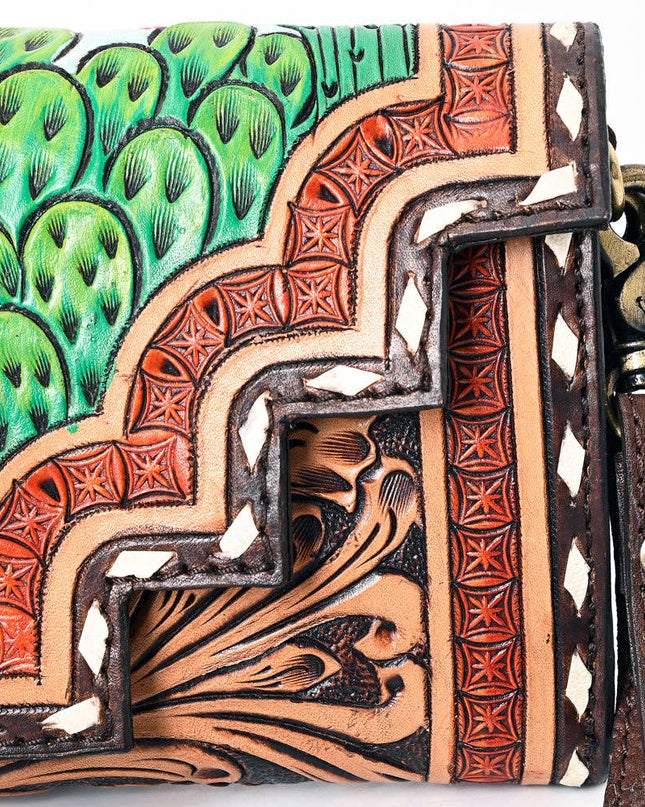 ADBGA393 Tooled Leather Wallet Bag with Turquoise Stud Trim & Floral Design