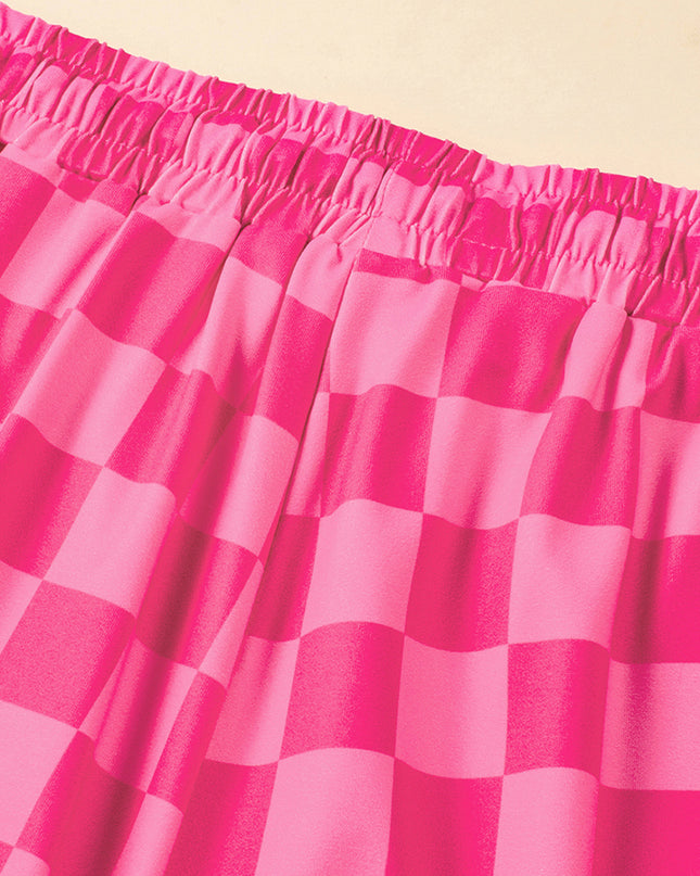Black Checkered Drawstring Elastic Waist Casual Shorts