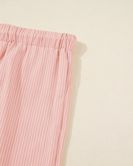 Pink Stripe Drawstring Plus Size Loose Pants