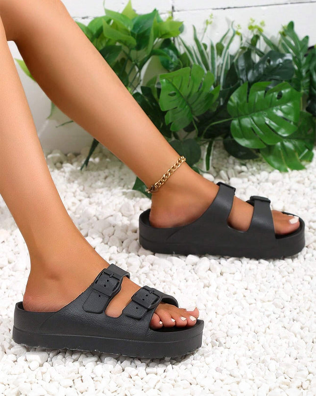 Black Double-buckle EVA Slippers