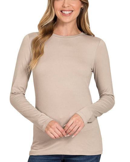 `Microfiber Long Sleeve Basic Tee Zenana