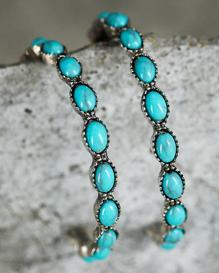 Sky Blue Gem Inlay Retro C-shape Earrings