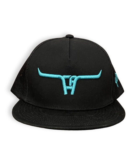 "CA Longhorn" Turquoise Puff - 6006 Black/ Black Mesh, Snapback Cap (WESA JAN 2024)