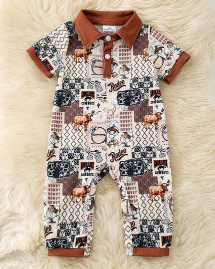 Rodeo multi-printed baby jumpsuit with snaps. RPB60321 SOL