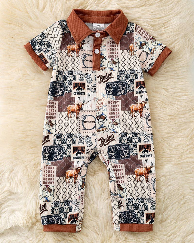 Rodeo multi-printed baby jumpsuit with snaps. RPB60321 SOL