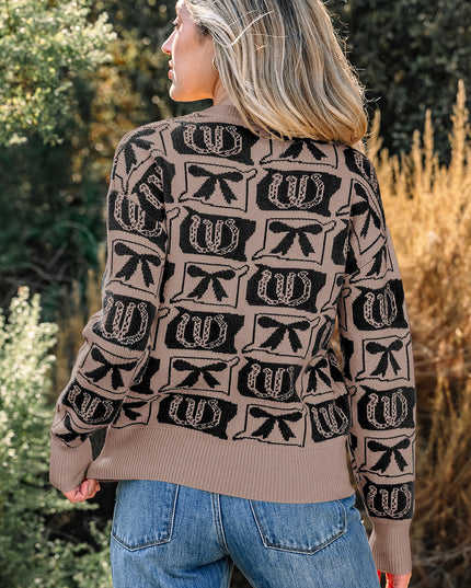 Black Bows & Horseshoes Pattern Western Fashion Print Sweater