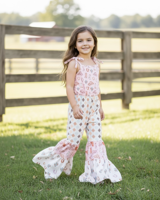Western multi patch printed romper. PNG60187 JEAN