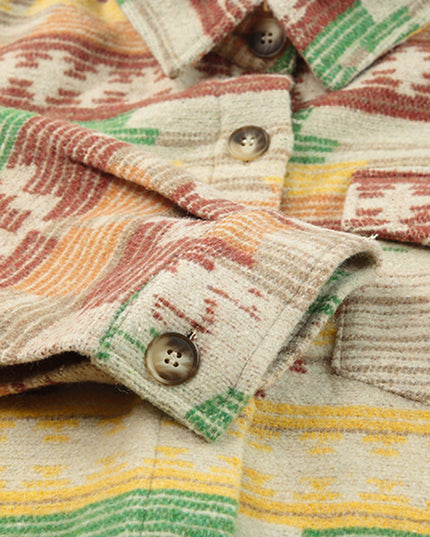 Yellow Western Aztec Print Button Flap Pocket Shacket