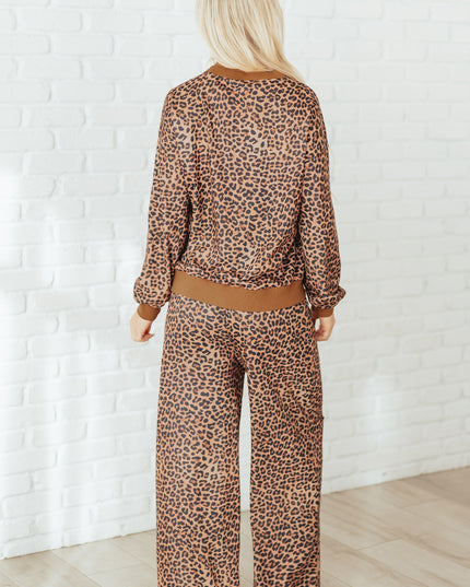 Khaki Leopard Pullover and Pants 2pcs Outfit with Bow Embroidery