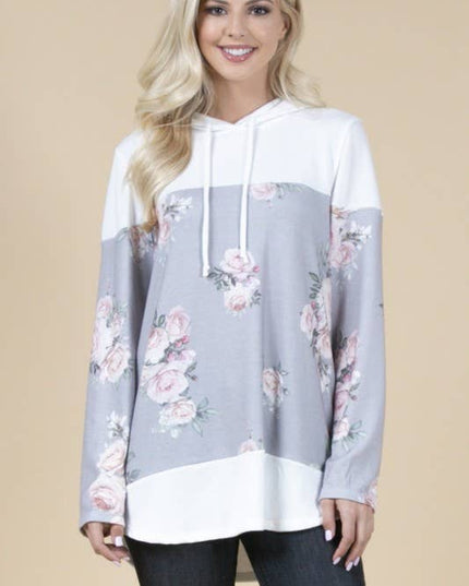 X167-DANA FLORAL PRINT COLOR BLOCK HACCI HOODIE