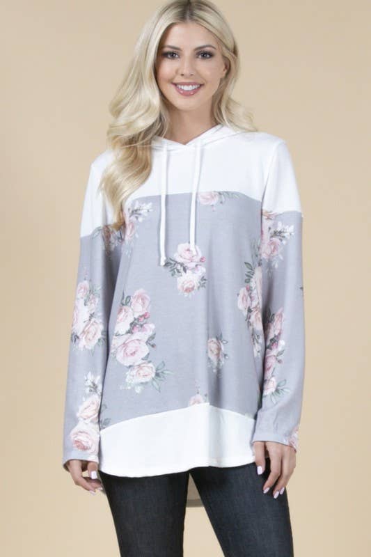 X167-DANA FLORAL PRINT COLOR BLOCK HACCI HOODIE