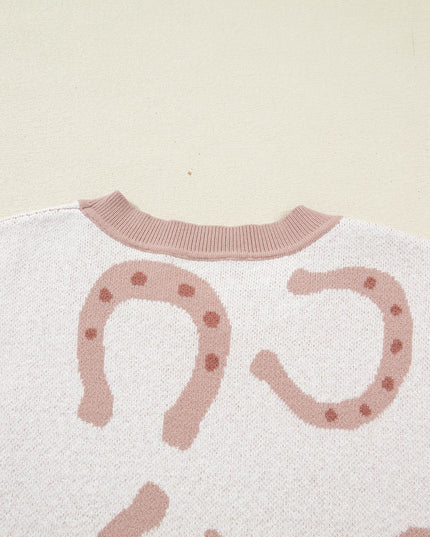Beige Horse Shoe Western Print Tied Side Cap Sleeve Knitted T Shirt