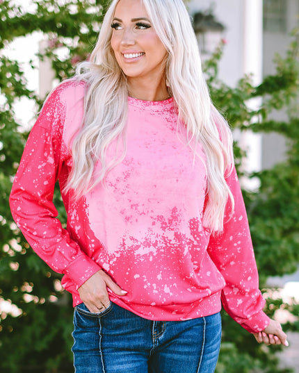 Rose Tie Dye Long Sleeve Pullover Sweatshirt