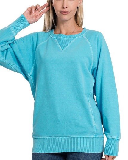`Washed French Terry Pullover With Side Pockets Zenana