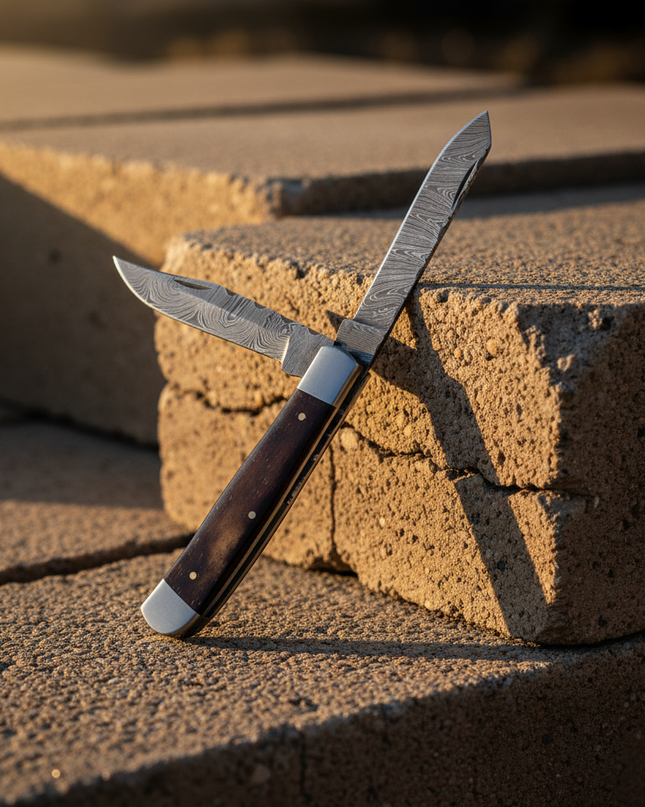 Damascus Dual-Blade Folding Knife