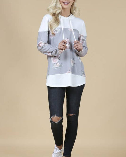 X167-DANA FLORAL PRINT COLOR BLOCK HACCI HOODIE