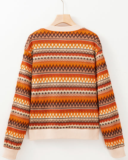Orange Boho Striped Zip Up Long Sleeve Jacket