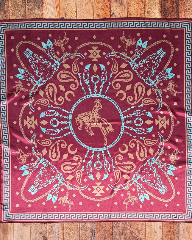 AVS-899 LONGHORN BRONCO PRINT SQUARE SILK WILD RAG 36X36