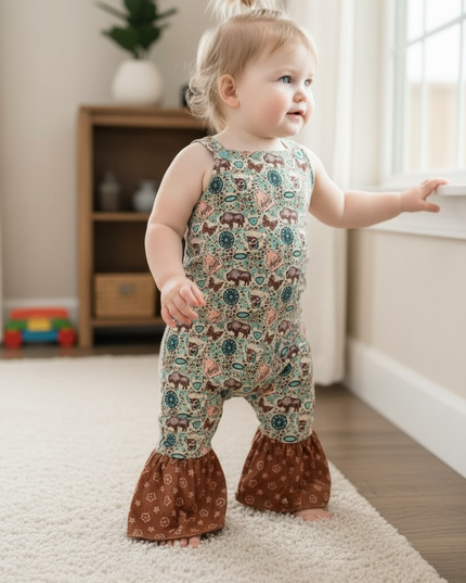 Concho & cow tag printed baby romper. SR101506-AMY