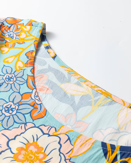 Blue Plus Size Floral Ruffled Long Sleeve Flowy Mini Dress