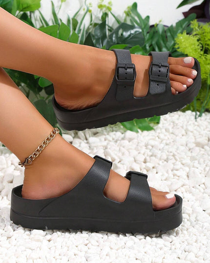 Black Double-buckle EVA Slippers