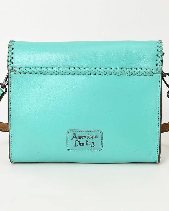 ADBGZ754 Envelope Hand Tooled Leather Wallet Bag - Western Floral Whipstitch Purse