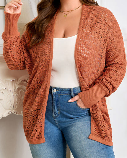 Redwood Burl Mixed Pattern Knitted Open Front Plus Cardigan
