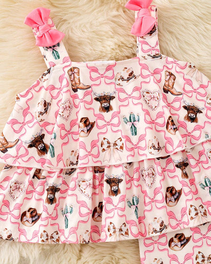 Highland cow & western boots printed tunic & bell bottoms. OFG62058 JEAN