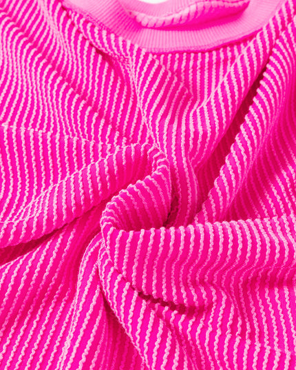 Rose Red Drop Shoulder Uneven Hem Plus Size Twisted Rib Top
