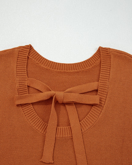 Gold Flame Solid Color Ribbed Trim Drop Shoulder Sweater