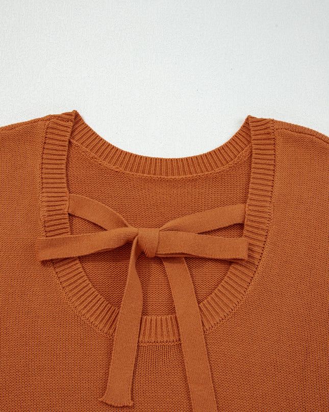Gold Flame Solid Color Ribbed Trim Drop Shoulder Sweater