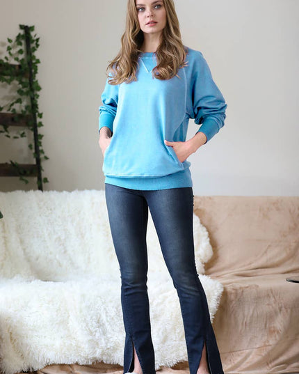 `Washed French Terry Pullover With Side Pockets