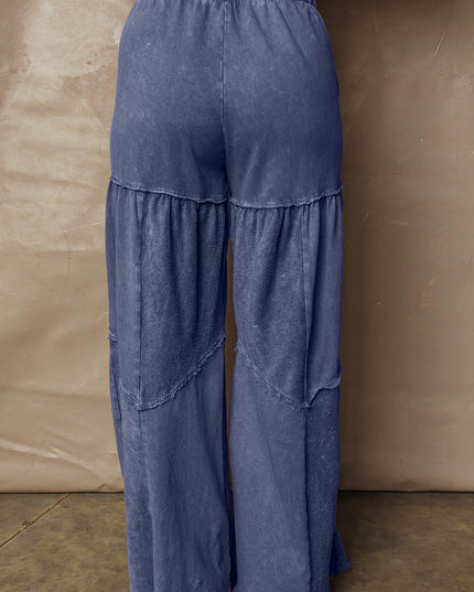 Ashleigh Blue Careys Mineral Wash Tiered Wide Leg Patchwork Drawstring Pants