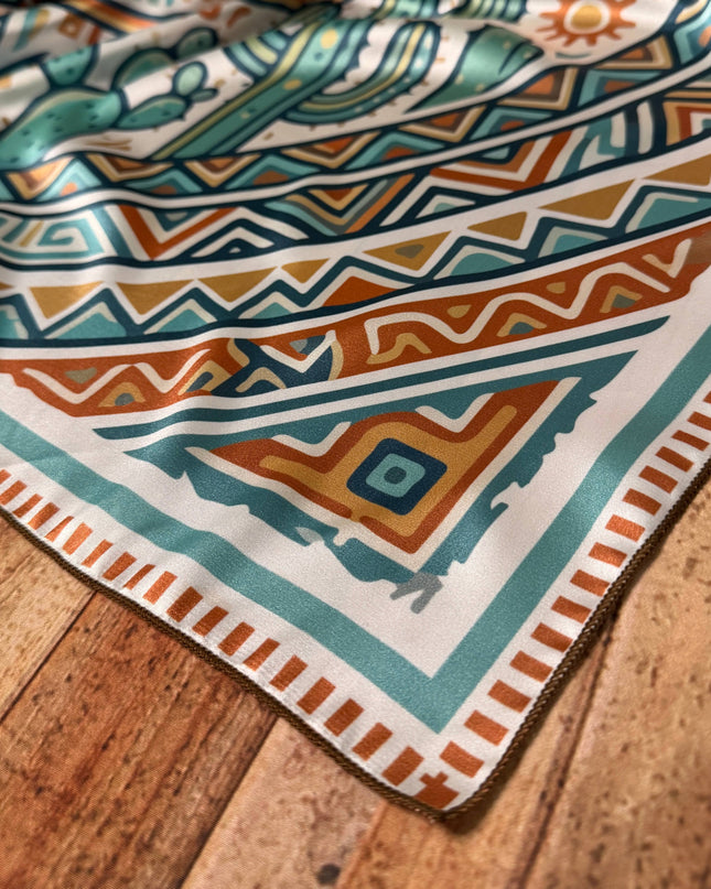 AVS-855 AZTEC CACTI PRINT SILK WILD RAG 36X36