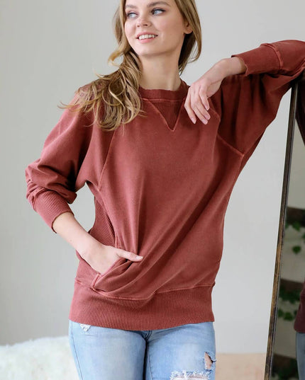 `Washed French Terry Pullover With Side Pockets